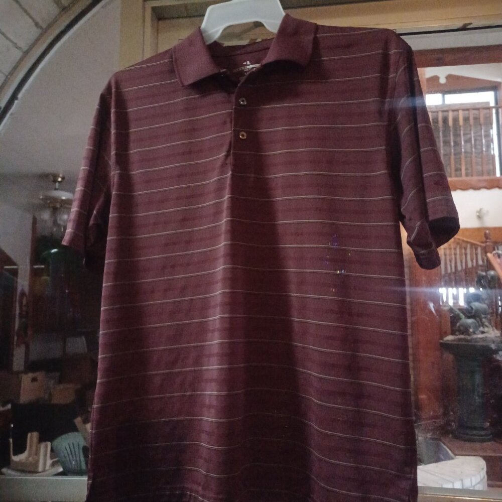 Grand Slam Golf Men's Short Sleeve Polo Shirt Large Maroon Striped